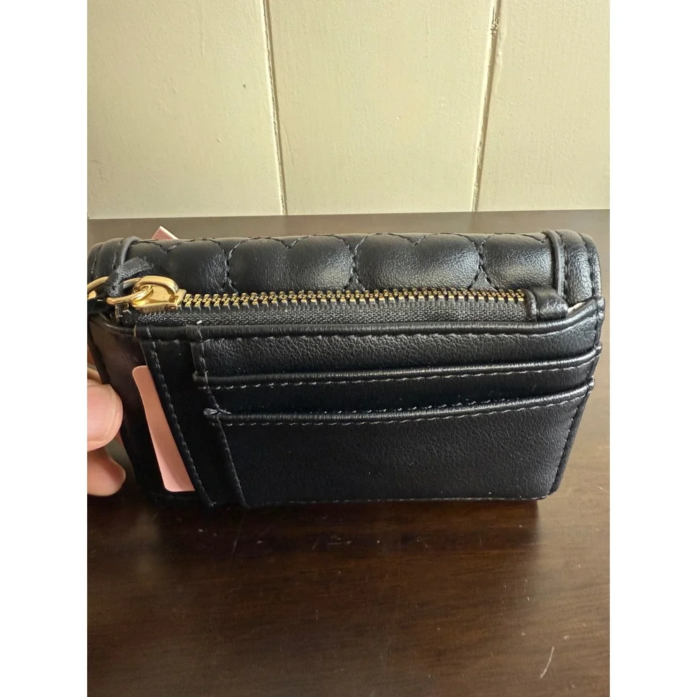 Juicy Couture Wallet Women's Black Quilted‎ Heart Trifold Charm NWT
